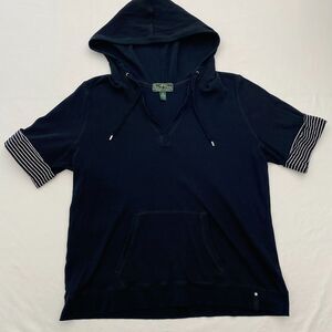 Lauren Ralph Lauren Hooded Top Waffle Knit Pocket Womens 2X Black Nautical